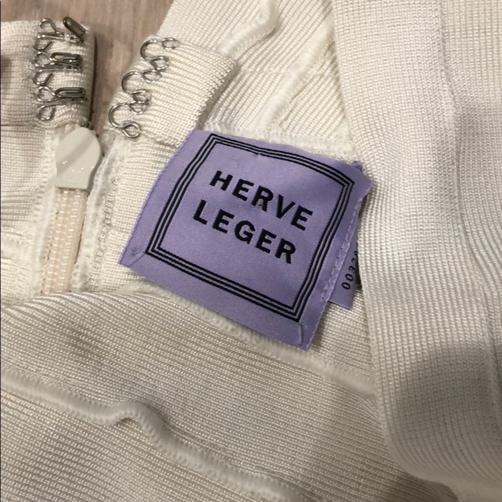 Herve Leger white one shoulder bandage dress